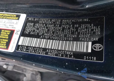 2013 Toyota Camry Le from USA, damaged, VIN 4T1BF1FK8DU229199